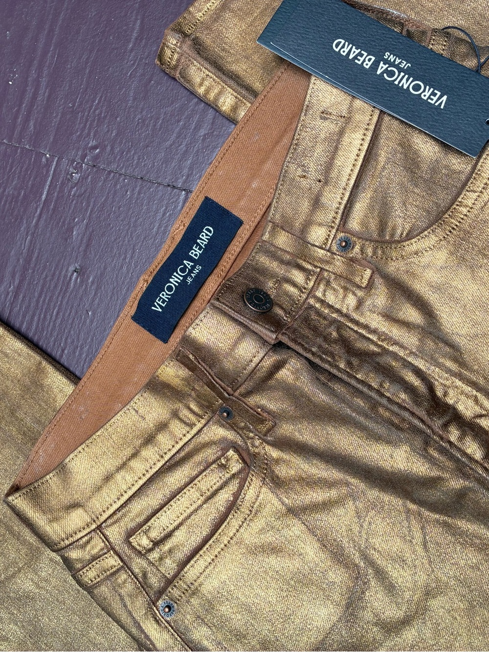 Veronica Beard Metallic Gold Denim Jeans NWT